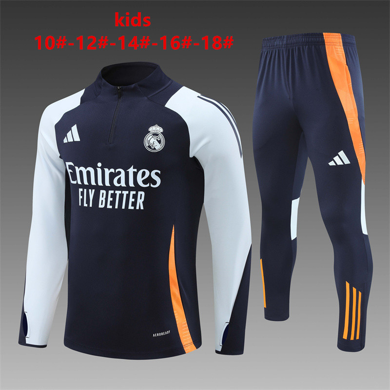 Kids Real Madrid 24/25 Tracksuit - Navy Blue/Orange